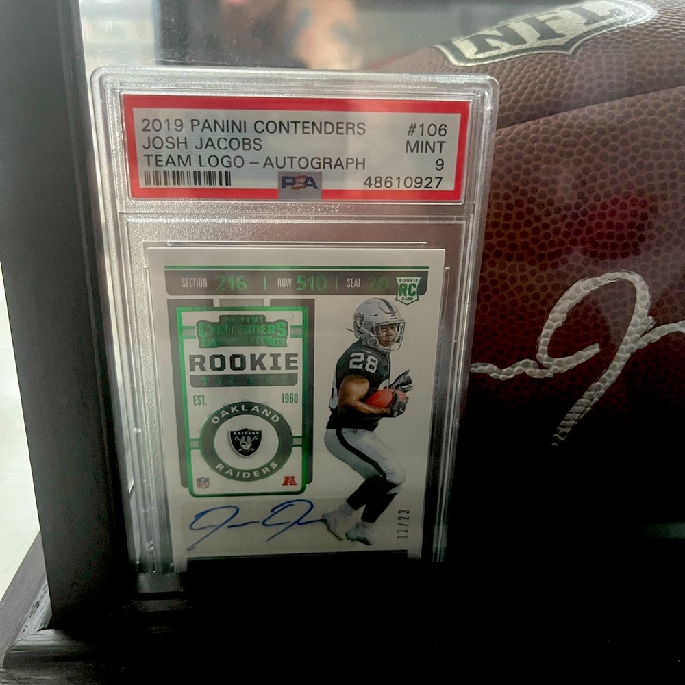 Josh jacobs rookie ticket numbered rookie card and football